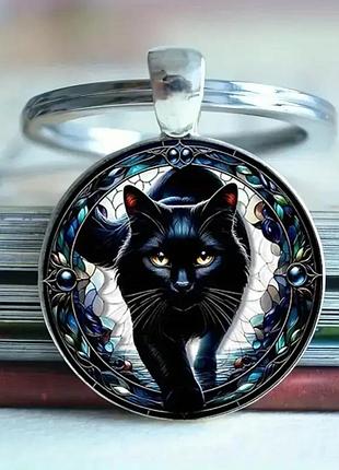 Брелок амулет металлический для ключей черный кот 53 мм