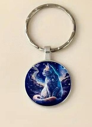 Брелок амулет металлический для ключей кот и звездное небо 53 мм