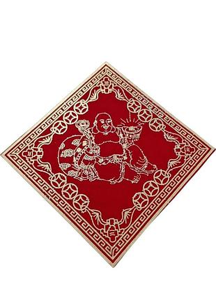 Коврик для счета денег будда, денежная салфетка красная 18х18 см