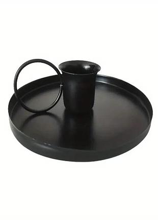 Подсвечник металлический круглый черный 10,5 х 3,5 см