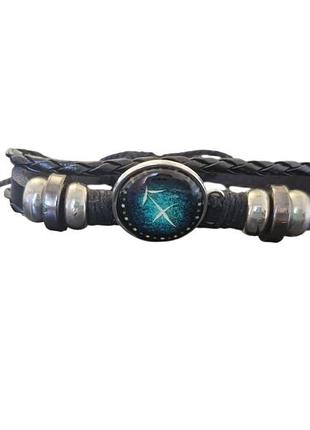Браслет экокожа со знаком зодиака стрелец черный с зеленым фосфорный