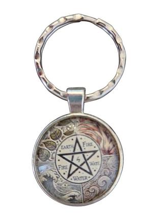 Брелок амулет металлический для ключей пентакль бежевый 54 мм