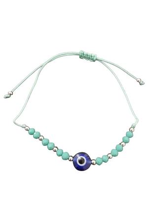 Браслет-оберіг око фатіми зелений з намистинами