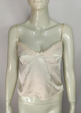 Кремовый атласный топ майка