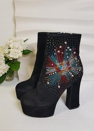 Роскошные замшевые дизайнерские эксклюзивные ботильоны на платформе вышивка jeffrey campbell 37