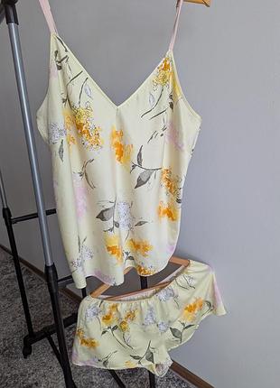 Піжама атласна майка шорти м-л жовта лимонна європ.14