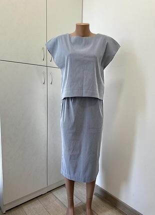 Летний костюм с юбкой / лёгкий костюм с юбкой / классический костюм с юбкой / синий костюм в полоску