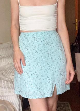 Літня міні спідничка з підкладкою. блакитна спідниця hollister