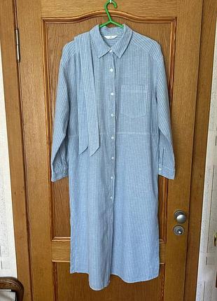 Льняное платье-рубашка h&amp;m в полоску, размер l-xl