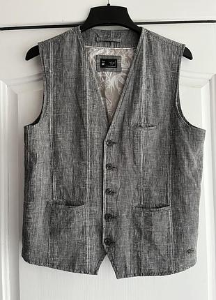 Мужская льняная жилетка жилет лен + хлопок серый
