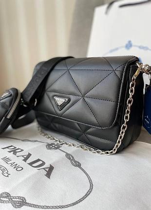 Жіноча сумка prada чорна, prada чорна жіноча сумка з ремінцем, prada жіноча сумка чорна з ланцюжком, чорна сумка prada з монетнице