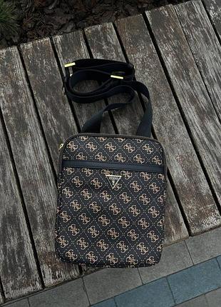 Сумка guess чоловіча чорна + золотистий , сумка гес, чоловіча сумка guess