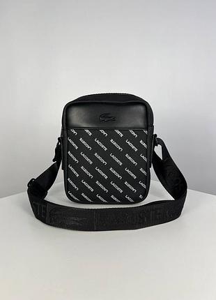 Чоловіча сумка lacoste, нейлонова сумка через плече, ділова сумка lacoste чорна, мінісумка планшет на щодень
