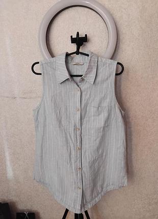 Голубая красивая льняная блуза