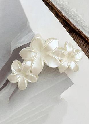 Крабик для волосся гавайські квіти білий новий