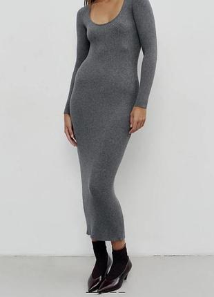 Серое платье теплое платье миди zebra