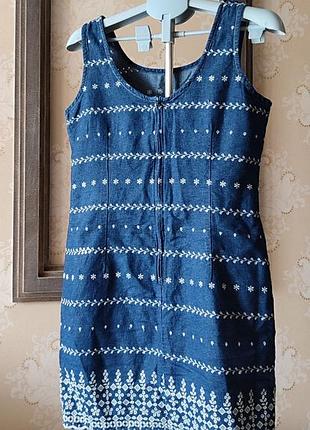 Джинсовое платье джинсова сукня сарафан коттон м л l 46-48  38-40 10-12 плаття платье прошвой вишивкою прошва прошвою прошви