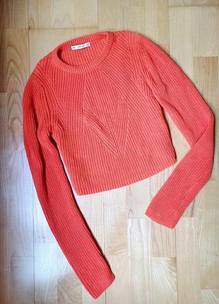 Яскравий жовтогарячий (червоний) светр топ zara з довгим рукавом реглан лонгслів зара