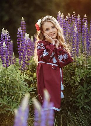 Сукня вишиванка для дівчинки марсала