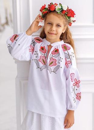 Сорочка вишиванка біла сучасна для дівчинки