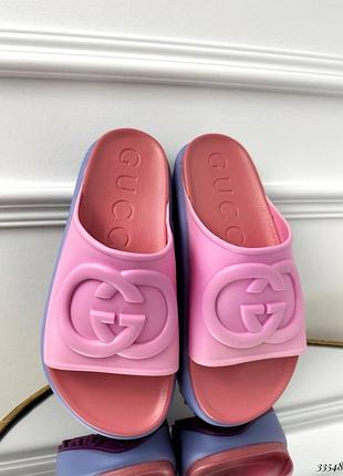 ▪️жіночі шльопанці шльопки gucci рожеві / блакитні