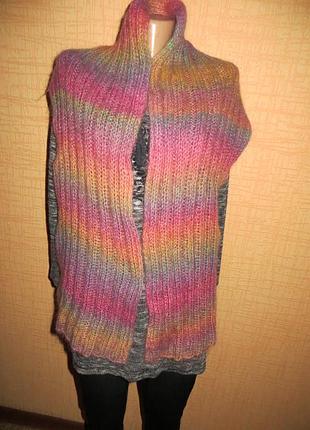 Обворожительный  цветной красочный мохеровый  шарф -радуга, ручной работы.