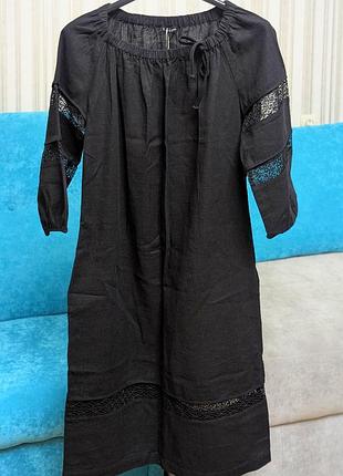 Платье из льна с кружевом s-m