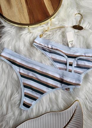 Голубые полосатые трусики стринги танга aerie