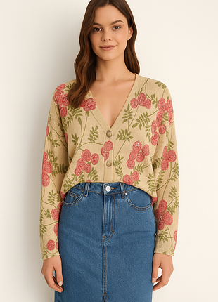 Кофта на пуговицах кардиган laura ashley в цветочный принт 100% шерсть