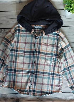 Теплая рубашка с капишоном 11-12р.