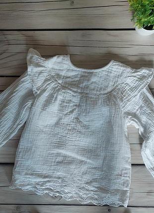 Белоснежная муслиновая блузка рубашка на 2-3р.