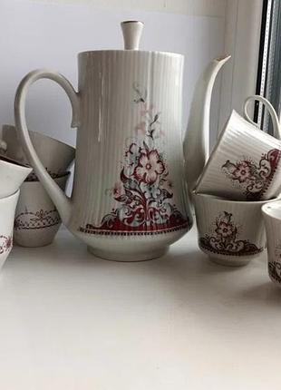 Фарфоровий кавовий набір, чашки/горнятка із золотим ободком, неповний