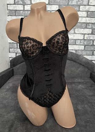 Черный бархат с кружевом готичный боди