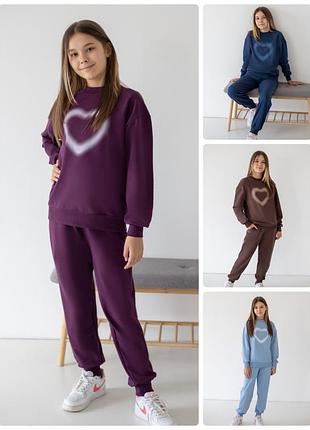 Спортивный костюм для девочек подростков, подростковый комплект двунить свитшот и спортивные штаны с манжетами, спортивный костюм подростоков