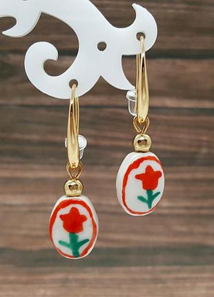 🔺🌹 серьги керамика ручная роспись в украинском стиле
