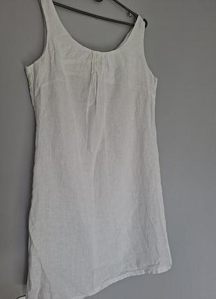 🤍 белое льняное платье-сарафан до колена