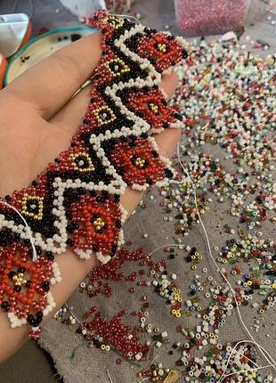 Українське намисто буси бісер кольє маки червоні етно буси подарунок