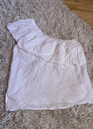 Блузочка майка літея стильна на одне плече натуральна тканина біла