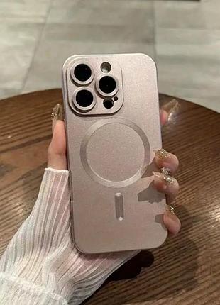 Захисний чохол для айфона 16 про макс кейс з mag safe зарядкою сталевий рожевий пудра 16 pro max