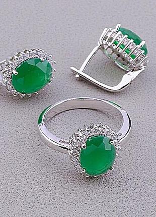 ◾комплект з зеленим фіанітом, родій