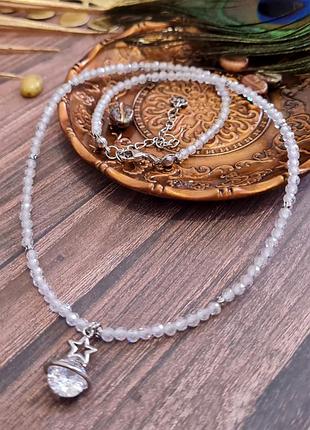 🔺✨🪐шикарне кольє-чокер із натурального каменю гранований циркон із підвіскою сатурн