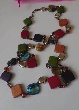 Вінтажні намистини дерево + перламутр у подарунковому мішечку