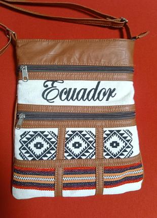 Женская сумочка планшет через плечо ecuador, состояние идеальный, цвет коричневый, кожа/текстиль 26/22 см