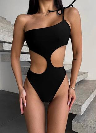 Sw1031 чорний купальник монокіні на одне плече