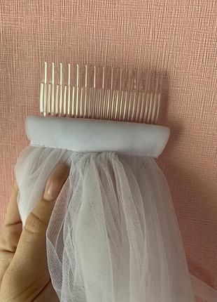 Весільна фата біла, довжина 1 метр, заокруглений край