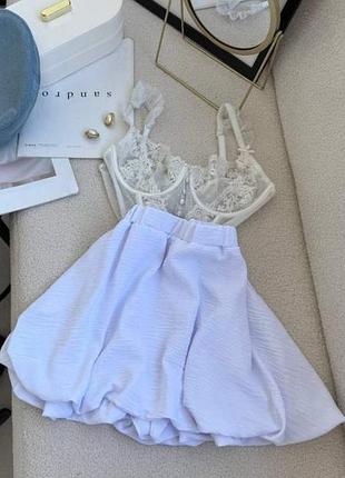 Женская белая юбка-шорты пачка жатка