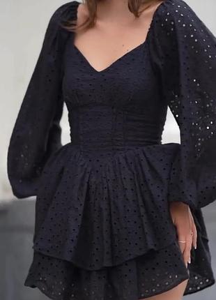 Жіноча сукня плаття з імітацією корсету з прошви легка з натуральної тканини корсетна пишна