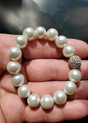 Винтажный стрейчевый браслет жемчуга майорка и стразы, Америка