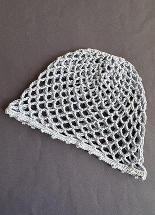 Блакитна шапочка кроше, літня шапка сіточка, ручна робота
