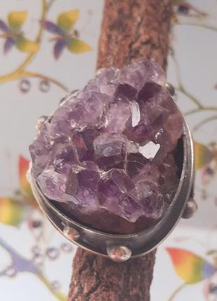 Вінтажний дизайнерський перстень з друзою аметисту мельхіор 16 р